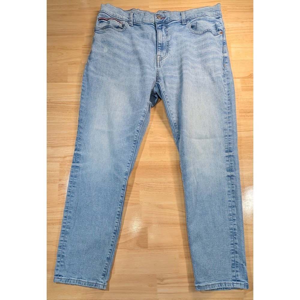 Tommy Hilfiger Mens Slim Fit Light Wash Stretch Denim Jeans 38x30 Blue